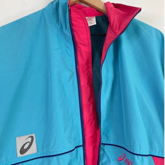 Vintage ASICS Women's Mesh Full Zip Teal Blue Windbreaker Jacket Size Medium 90s - Picture 8 of 10